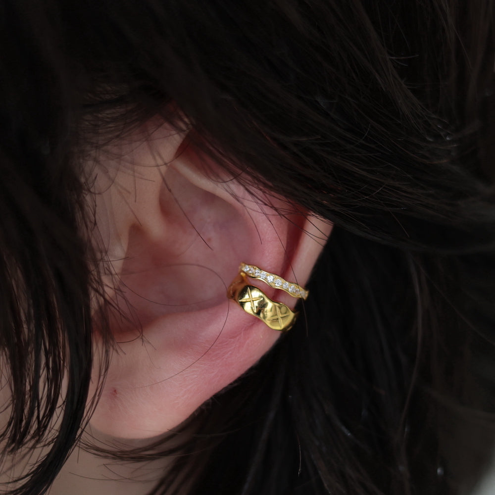 C079 silver925 quilting double earcuff