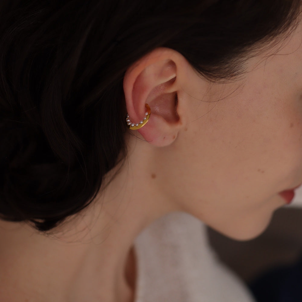 C034 silver925 round pearl ear cuff