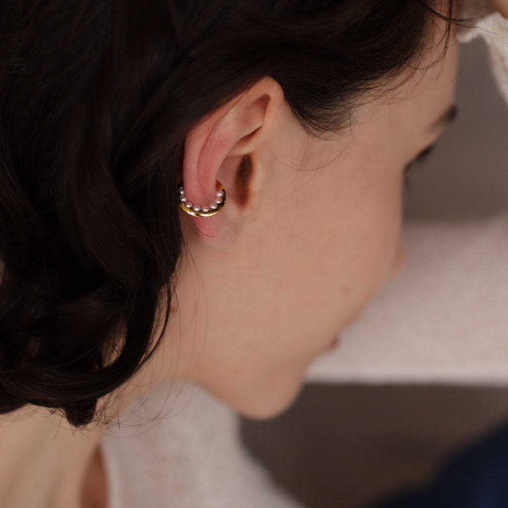 C034 silver925 round pearl ear cuff
