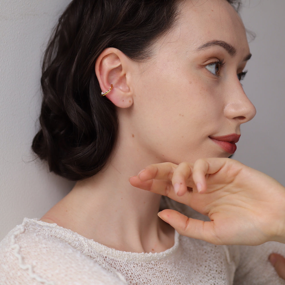 C034 silver925 round pearl ear cuff