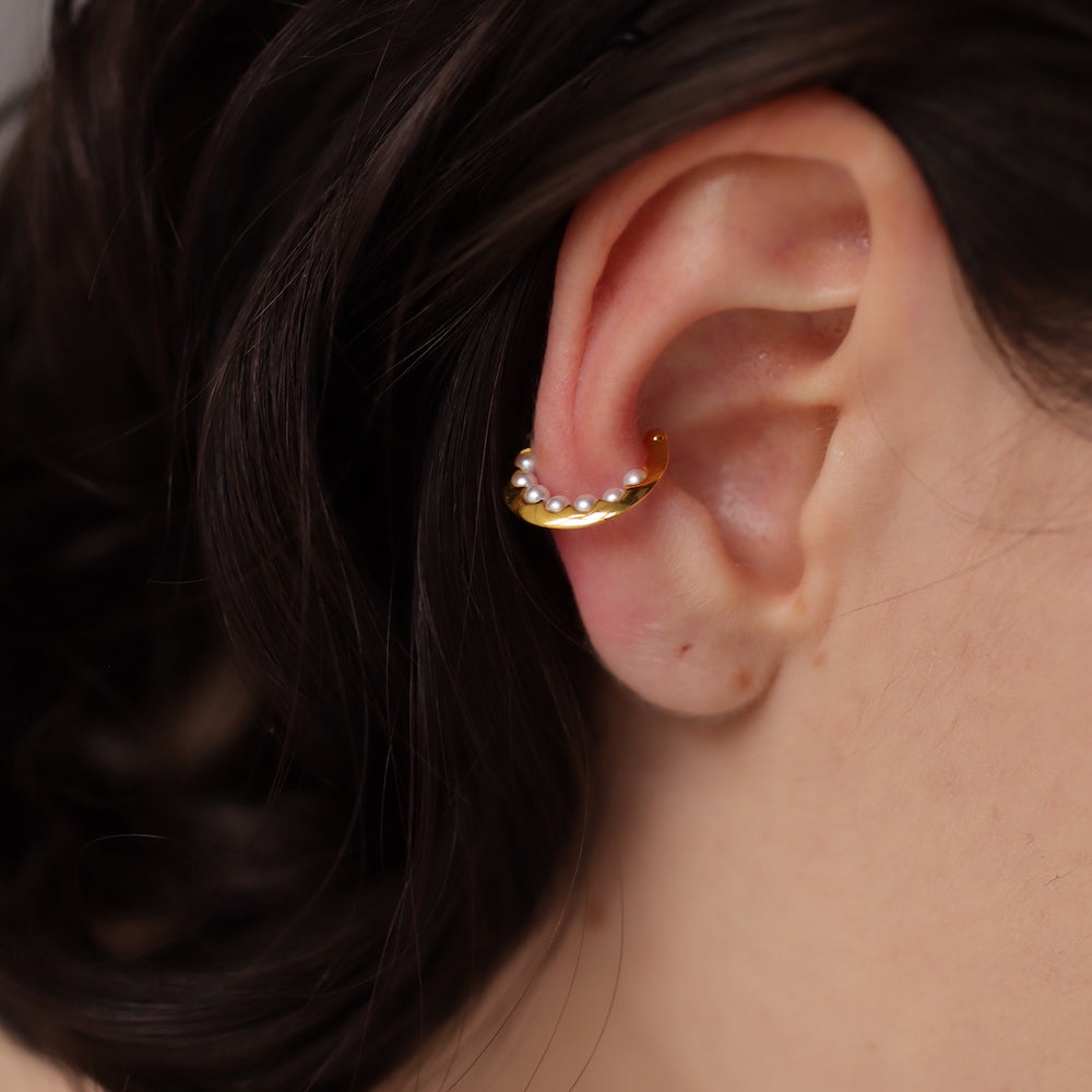 C034 silver925 round pearl ear cuff