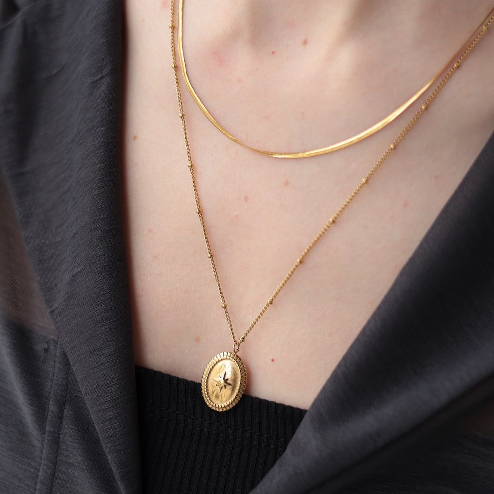 N069 stainless double chain long pendant