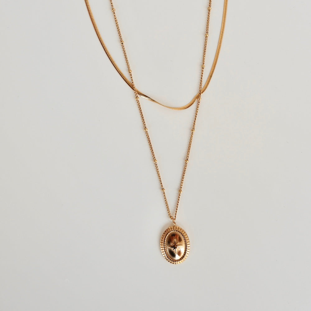 N069 stainless double chain long pendant