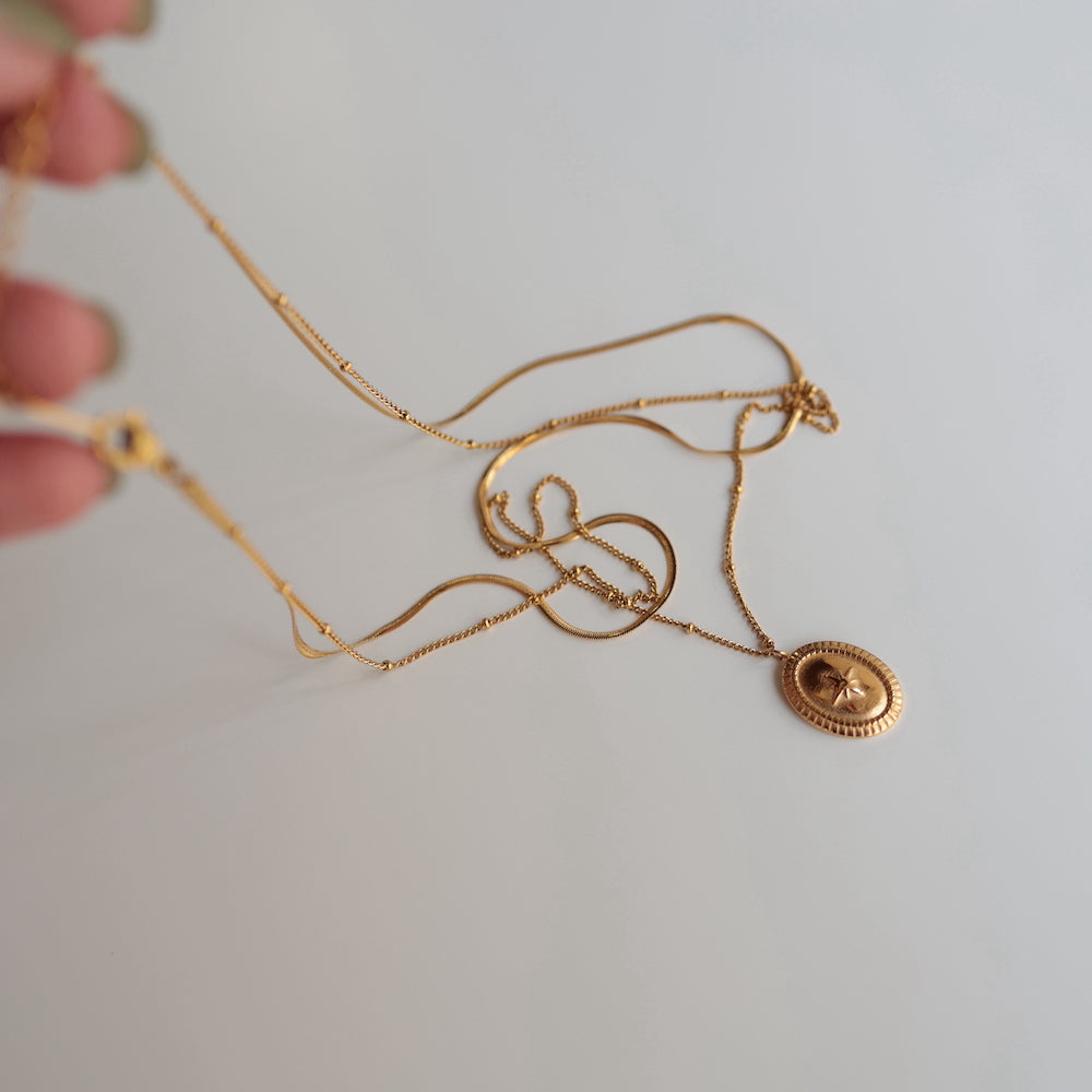N069 stainless double chain long pendant