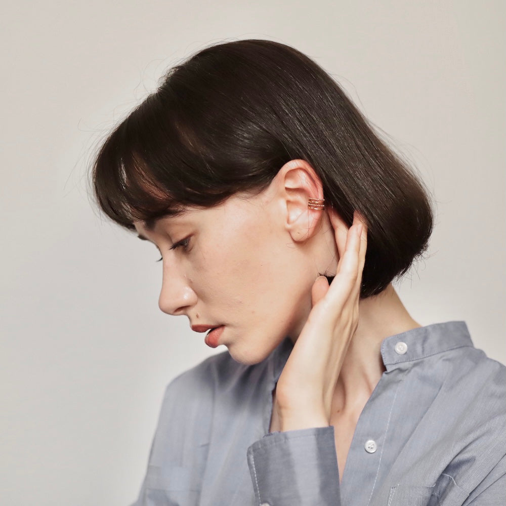 C016 stainless TSUBU-TUBU layered ear cuff