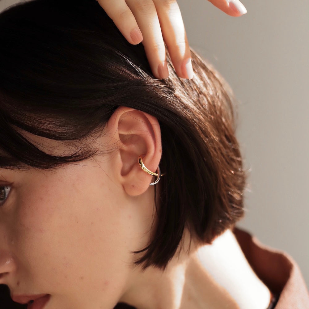 C128 silver925 bi-color cross ear cuff