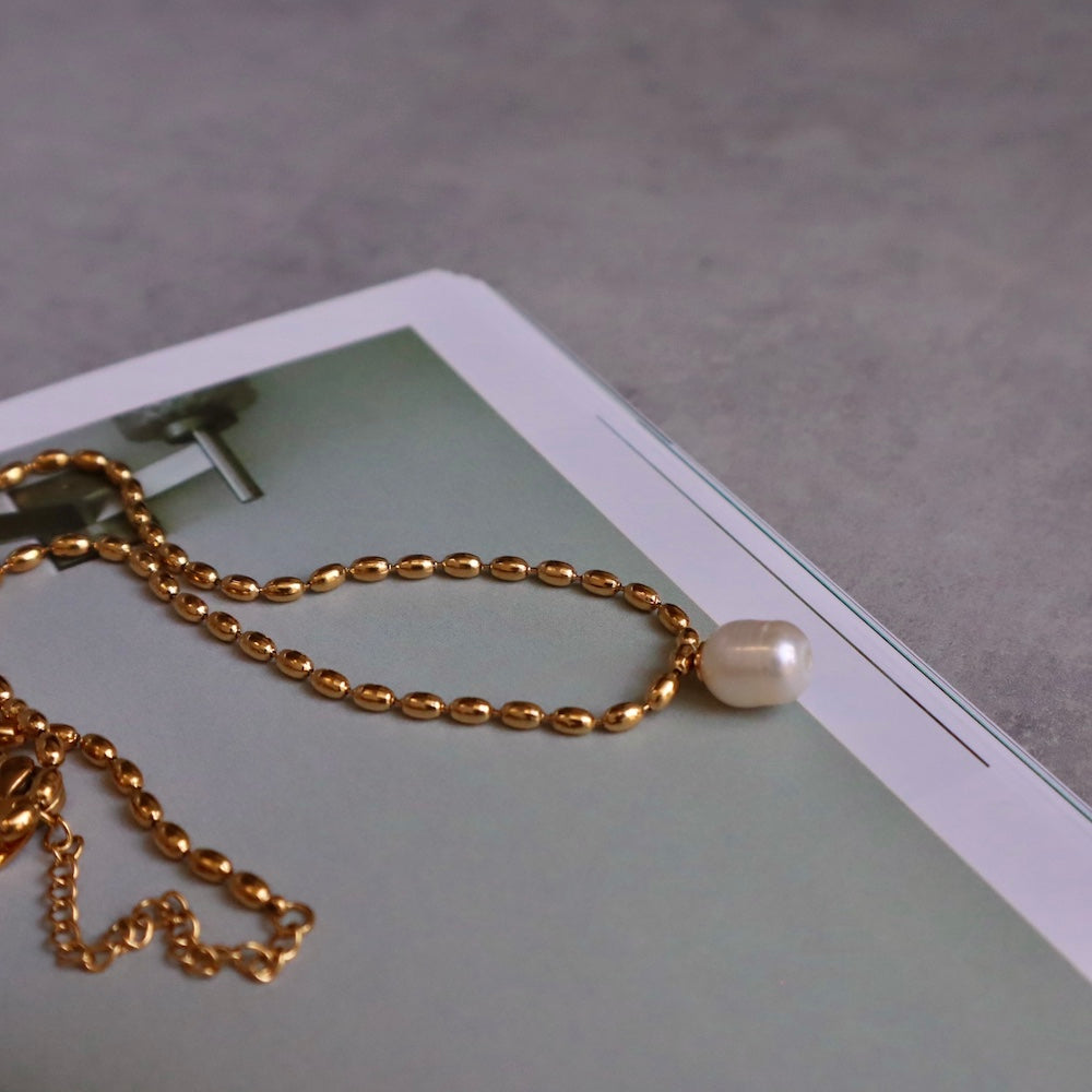 N183 stainless freshwater pearl necklace