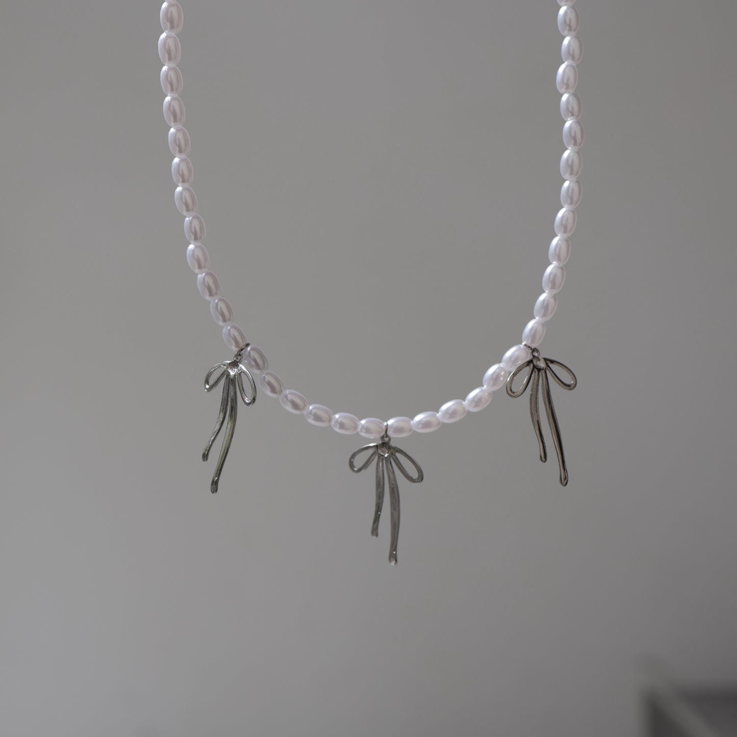 N252 stainless perl beads ribbon necklace