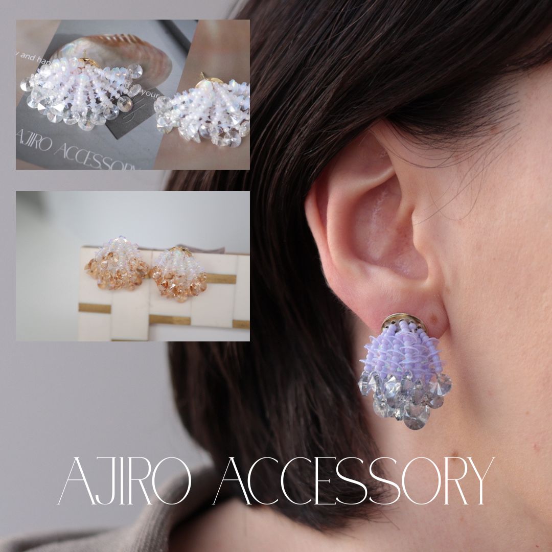 P099 handmade clear flower bead statement earrings