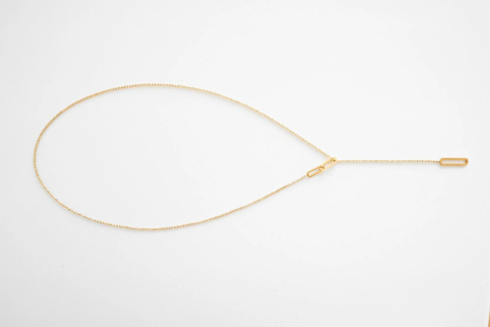 N128 stainless oval lariat necklace