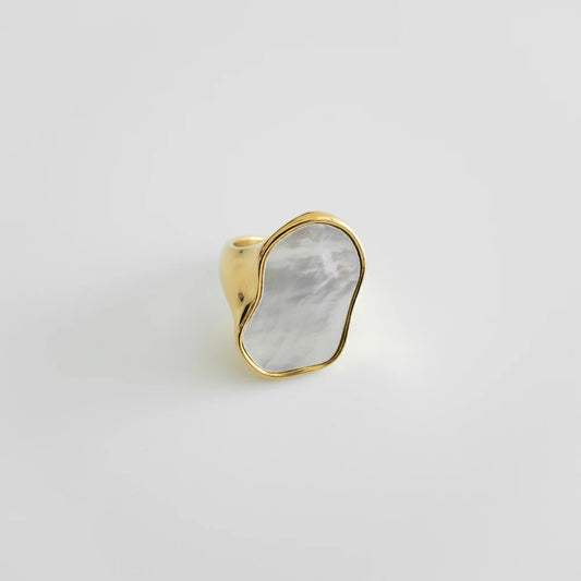 R090  stainless mother of pearl ring