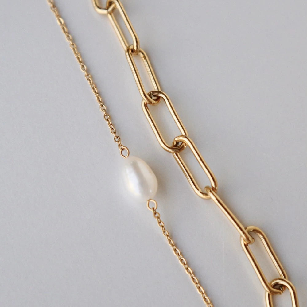 N155 stainless pearl double  bracelet