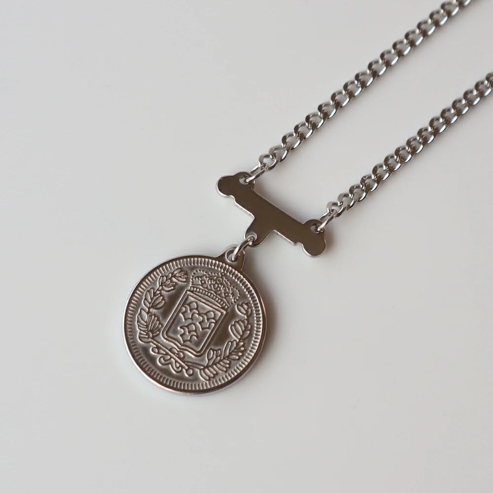 N162 stainless coin double necklace