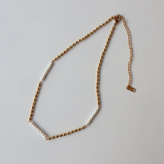 N164 stainless ball pearl necklace