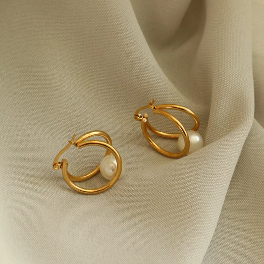 P217  stainless clip pearl hoop pierce