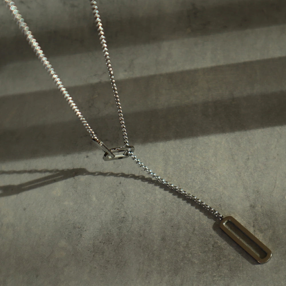 N128 stainless oval lariat necklace