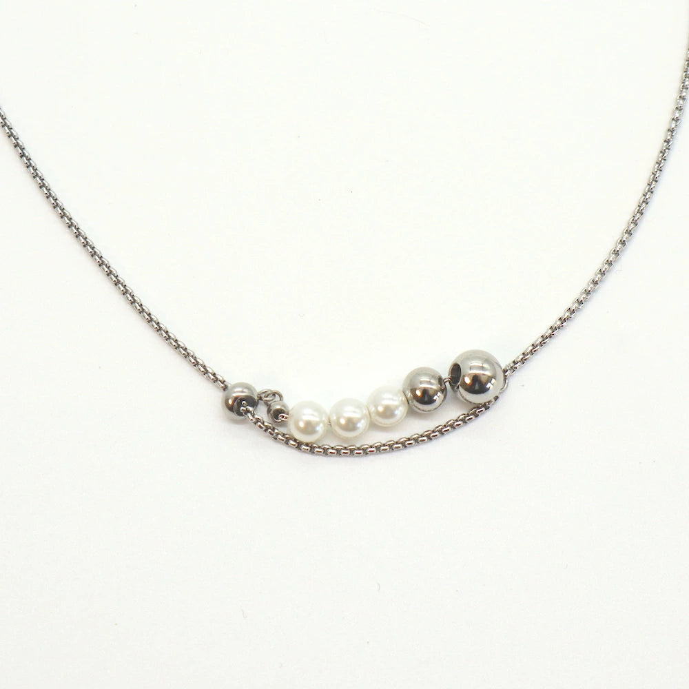 N018 stainless silver pearl necklace