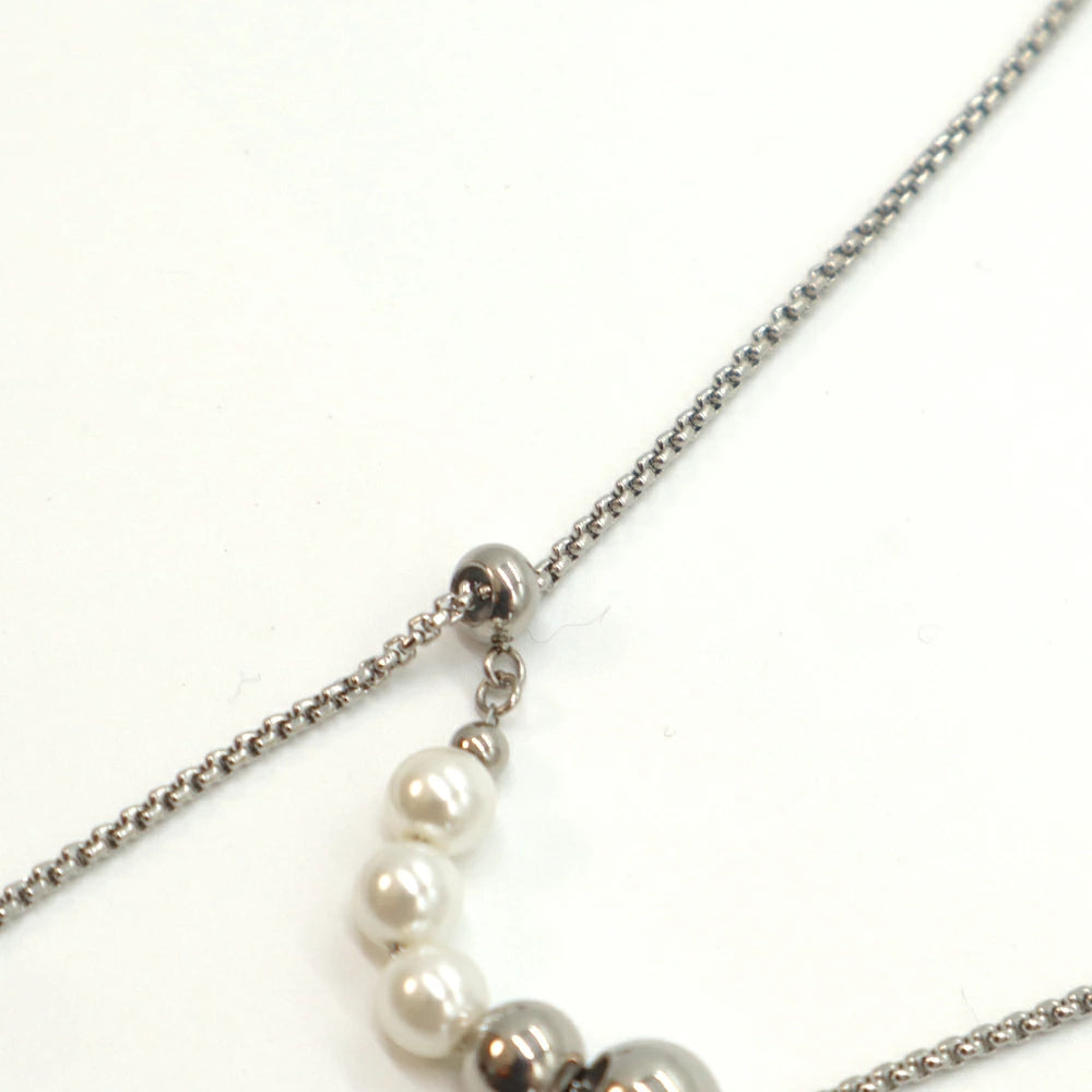 N018 stainless silver pearl necklace