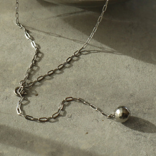 N042 stainless cut ball lariat necklace