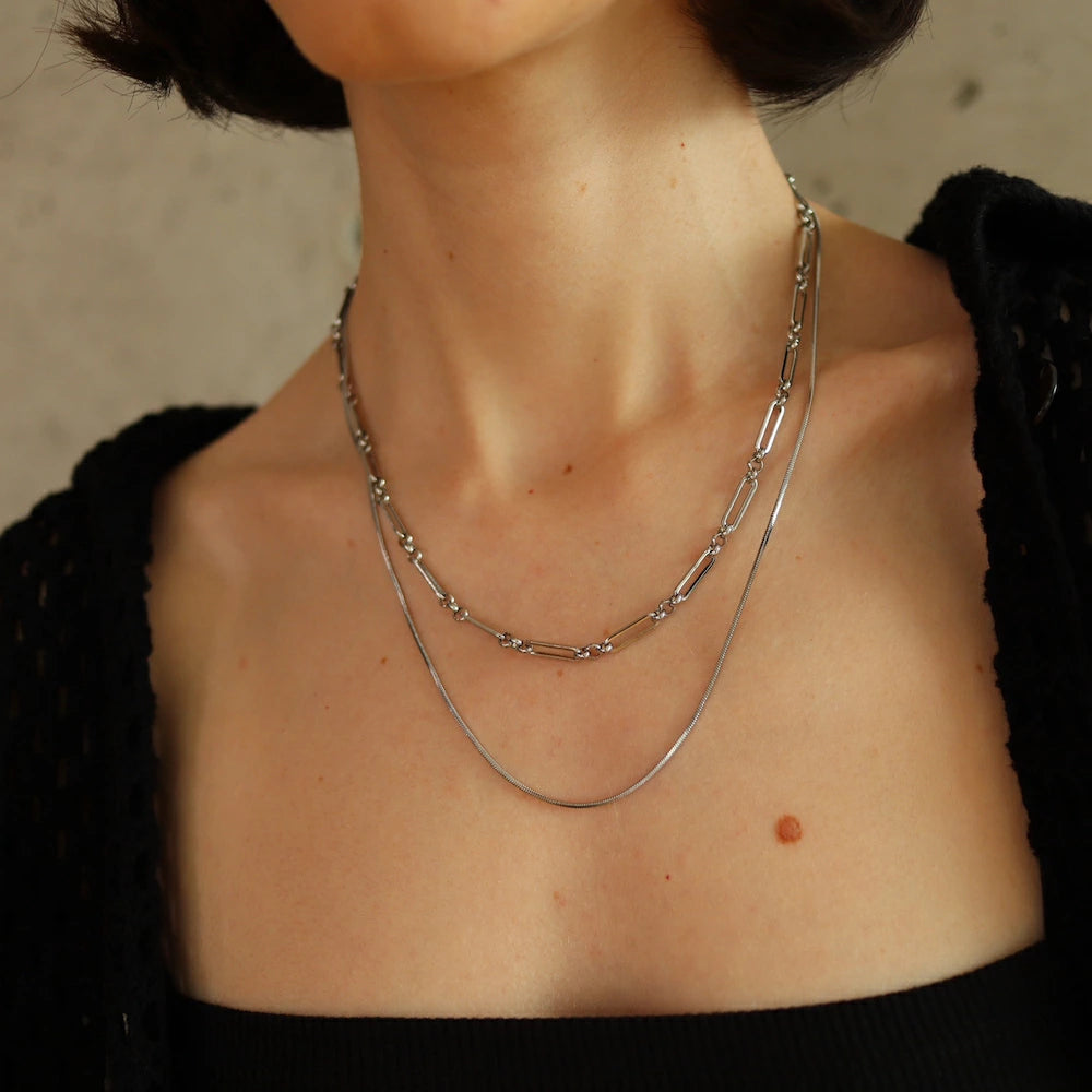 N127 stainless double chain necklace