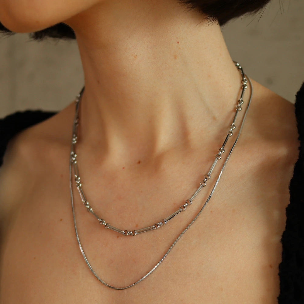 N127 stainless double chain necklace