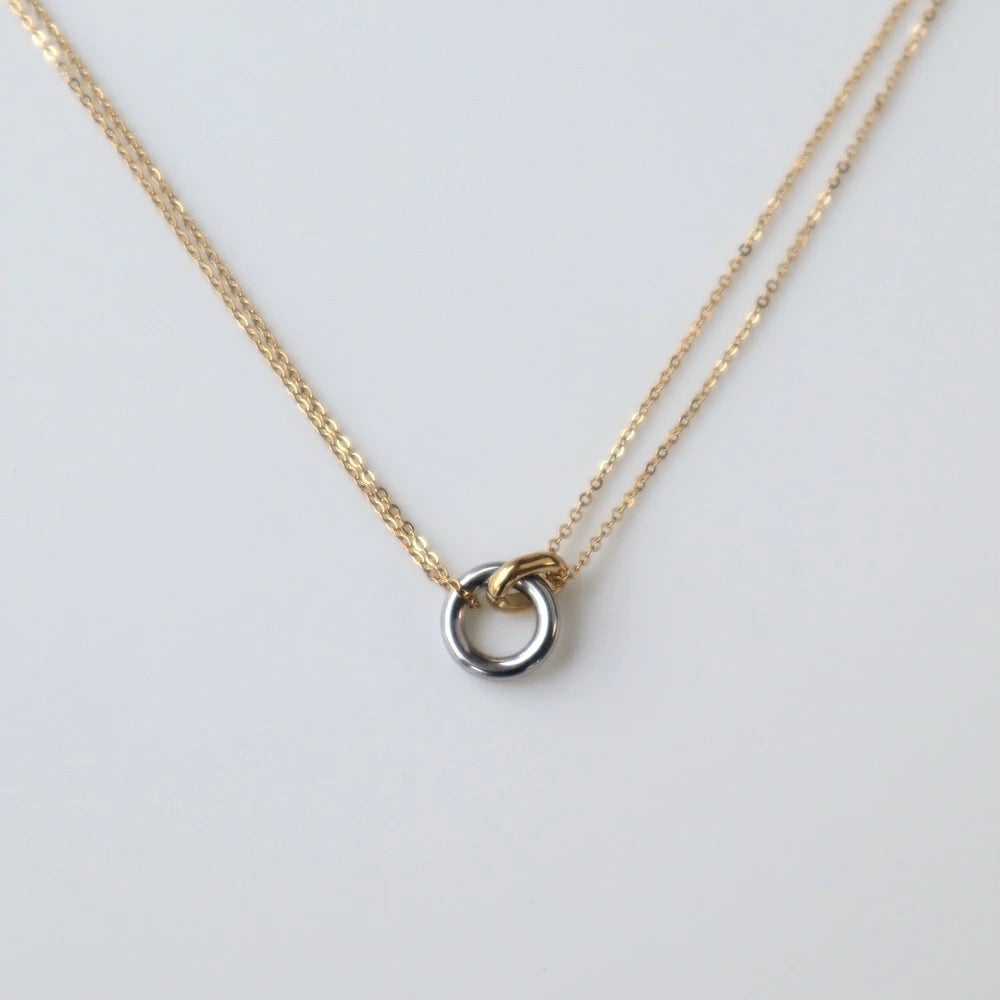 N103  stainless  bi-color circle chain necklace