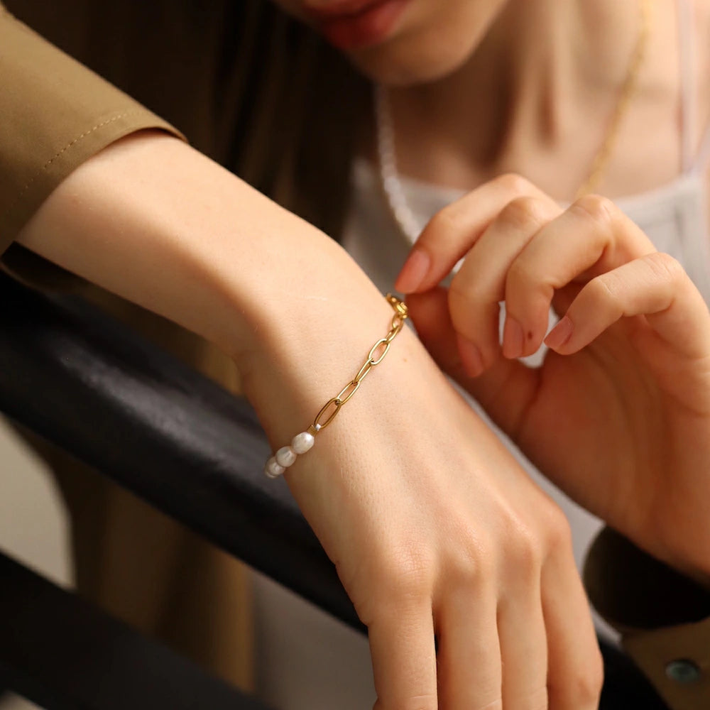 N140  stainless half pearl  bracelet