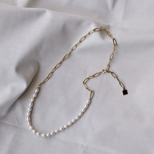 N113  stainless half pearl necklace