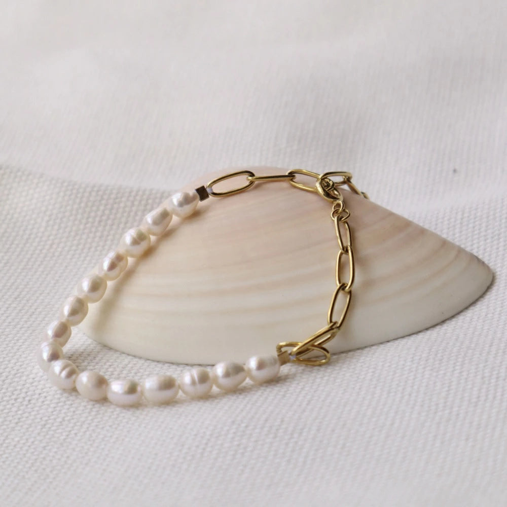N140  stainless half pearl  bracelet