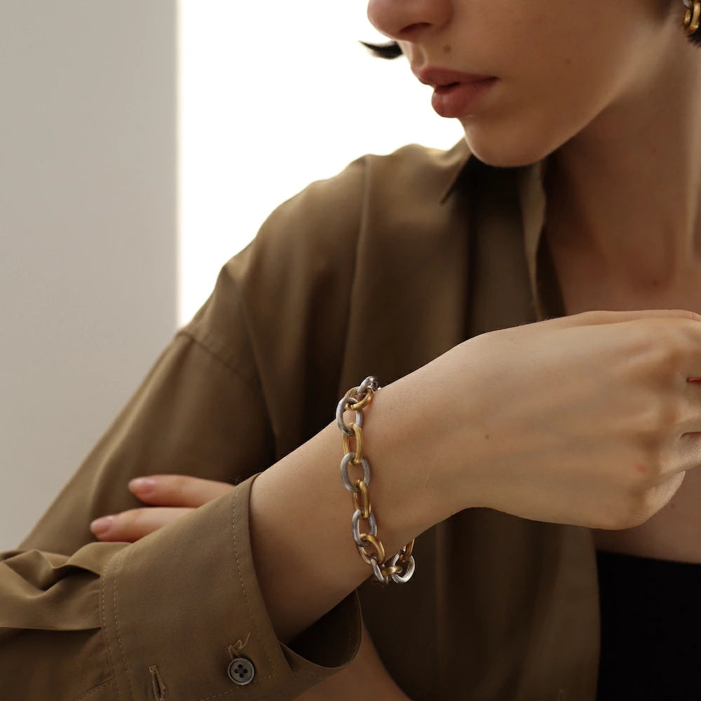 N194  stainless bi-color chain bracelet