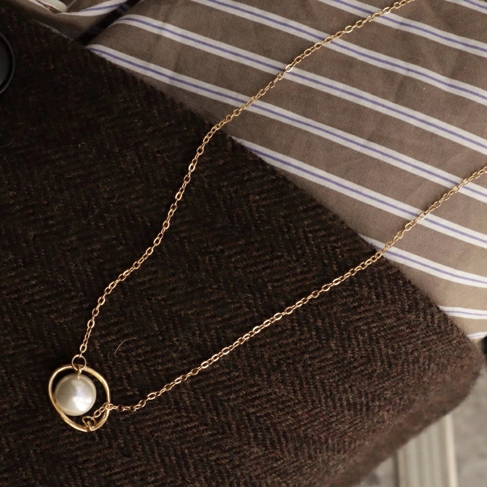 N195  stainless saturn pearl necklace