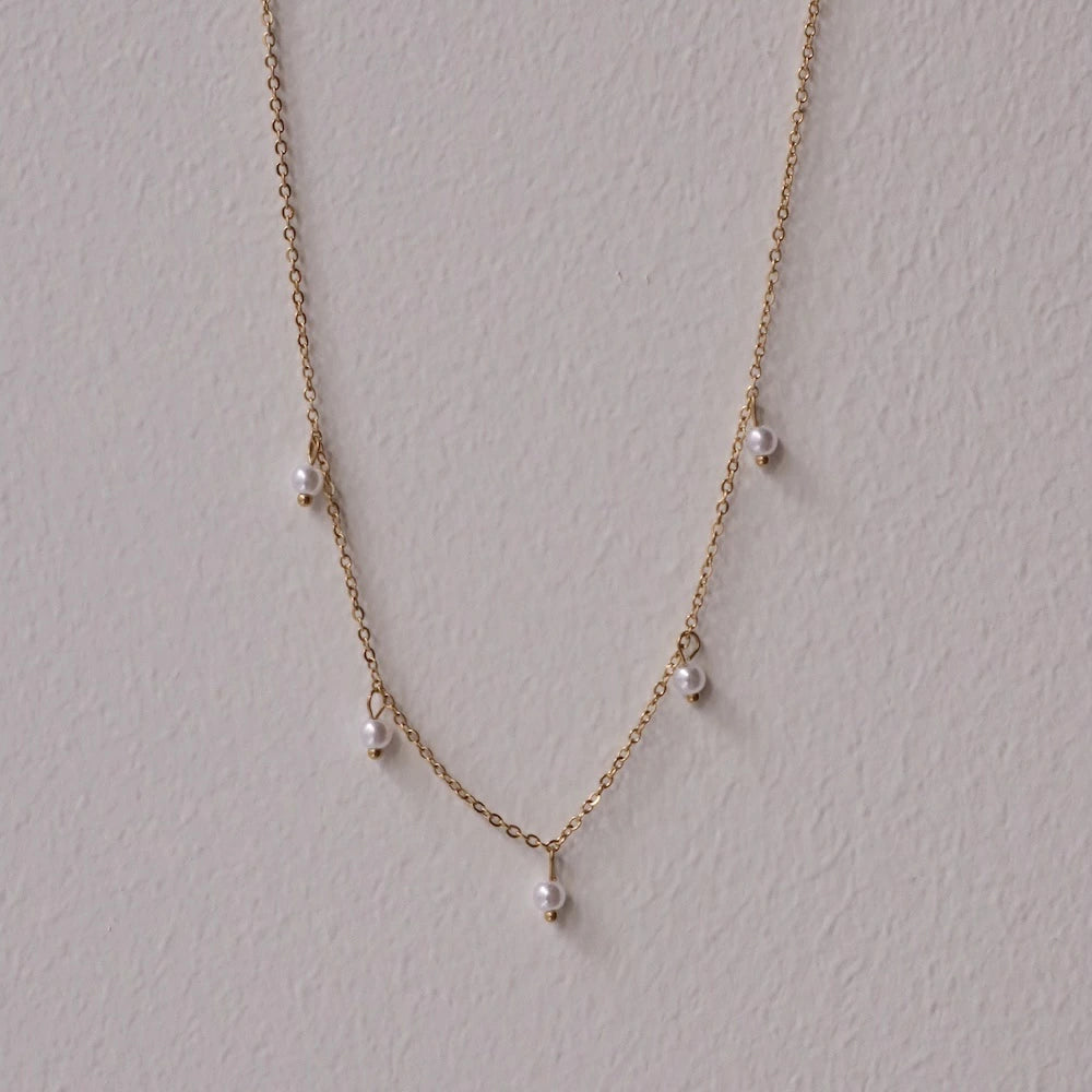 N196 stainless seed pearl delicate necklace