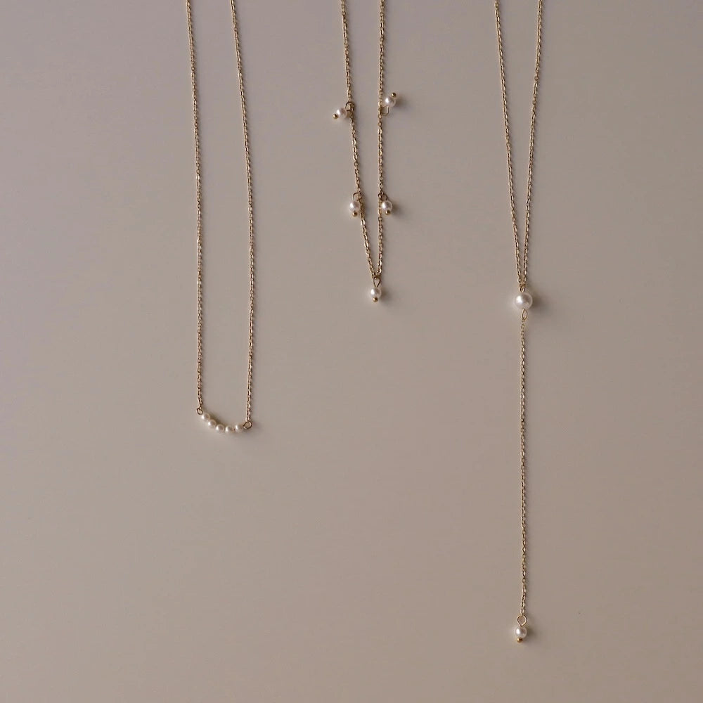 N196 stainless seed pearl delicate necklace