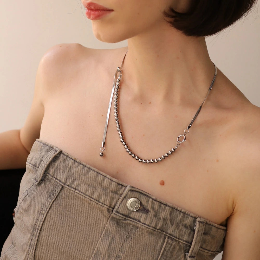 N049  stainless 2way oversized necklace