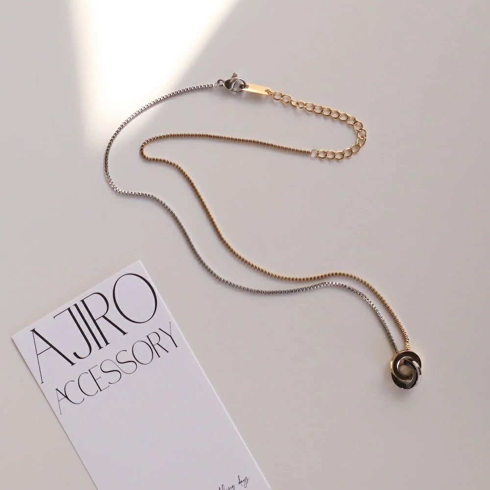 N210  stainless bi-color ring necklace