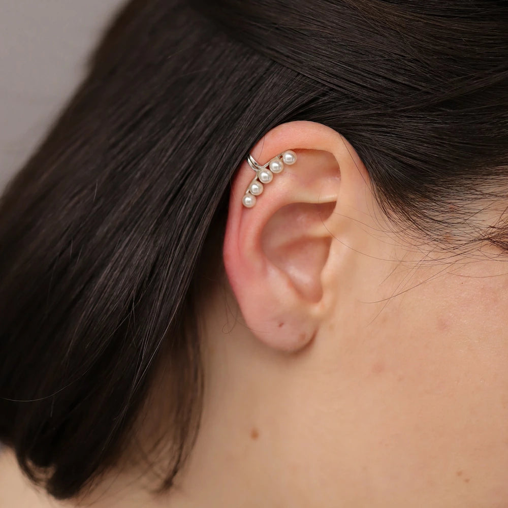 C083 silver925 vertical pearl earcuff