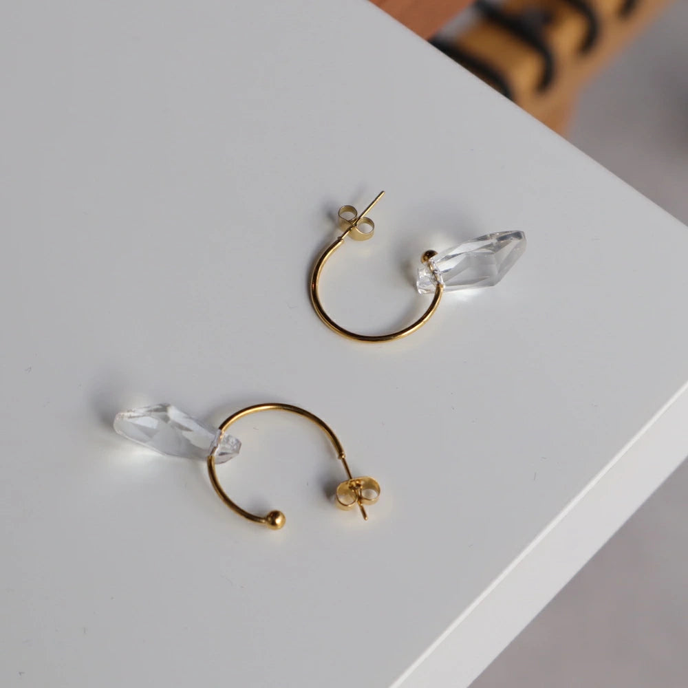 P417  stainless clear charm hoop pierce