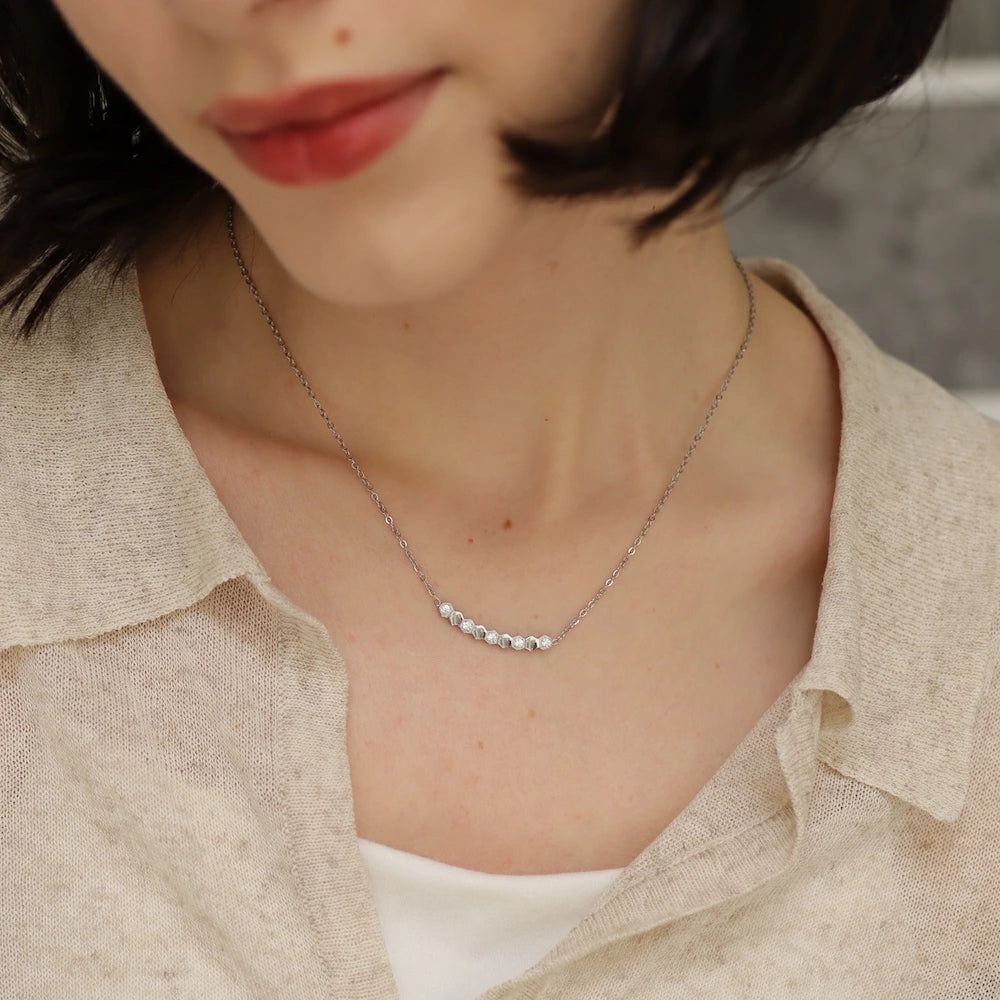 N223  stainless honeycomb line necklace