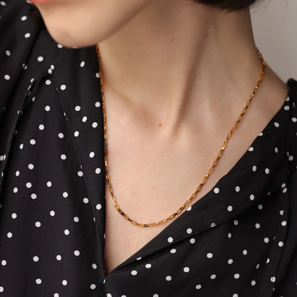 N227  stainless 2way square chain necklace