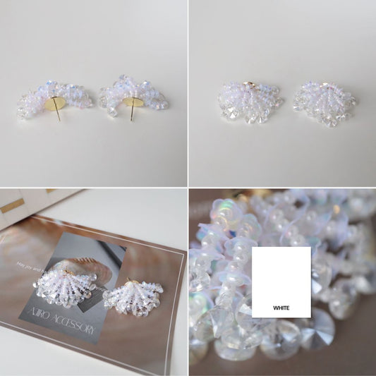 P099 handmade clear flower bead statement earrings