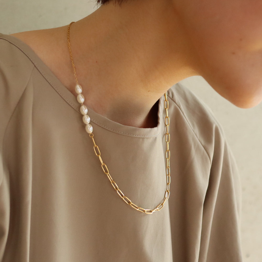 N145  stainless half pearl necklace