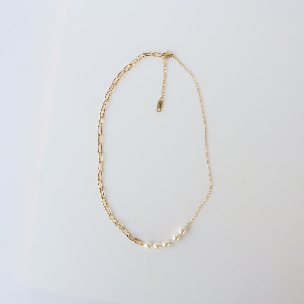 N145  stainless half pearl necklace
