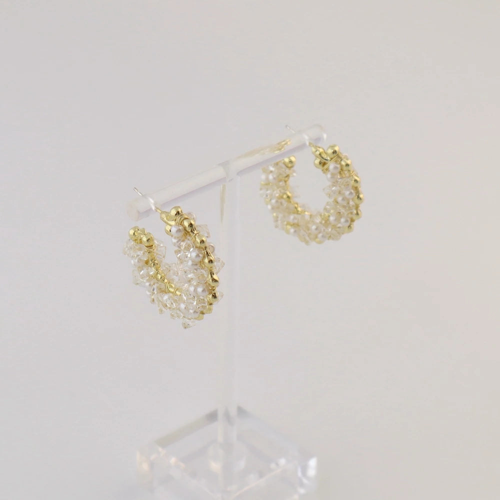 P442  pearl beads hoop pierce