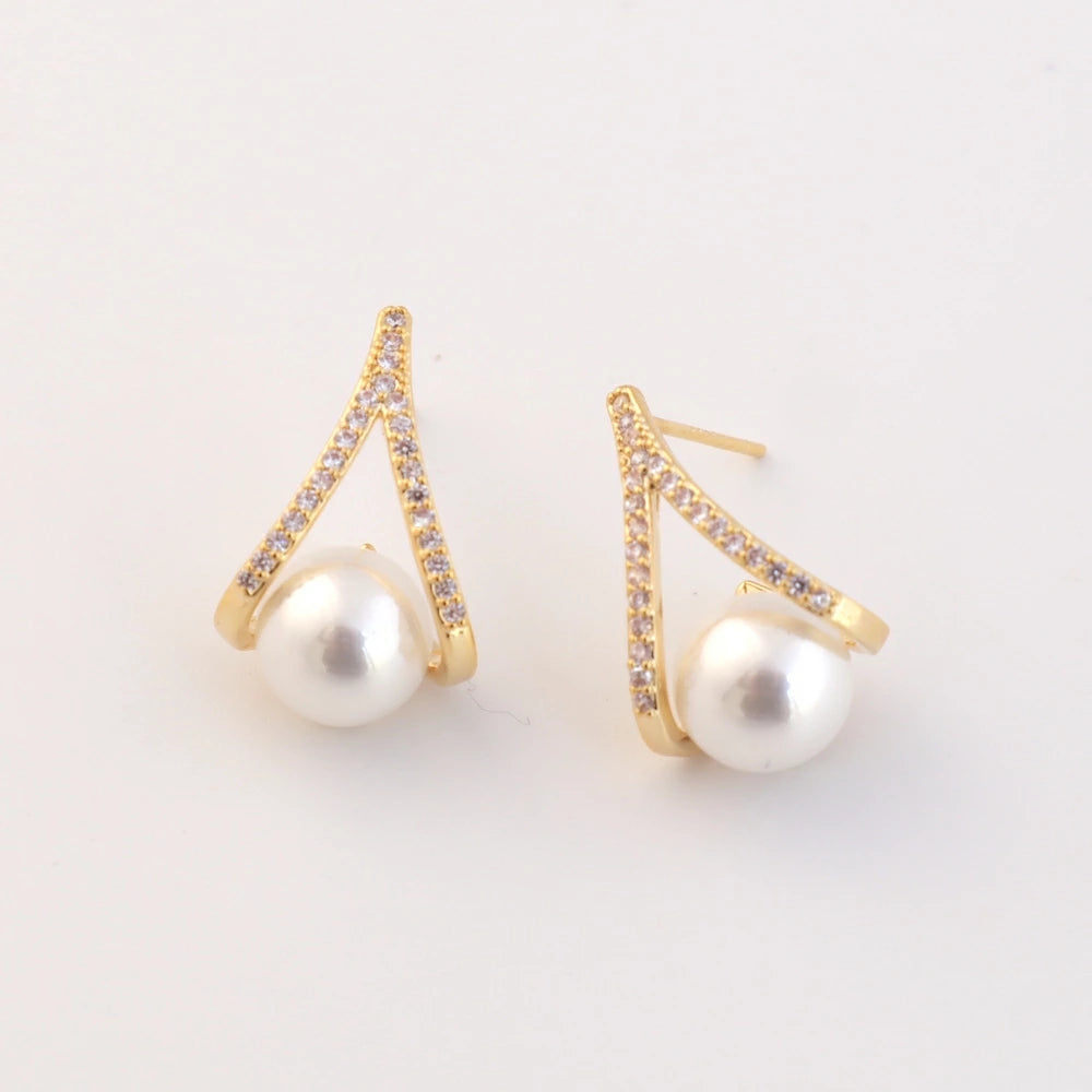 P453  zirconia×pearl drop pierce /  earring