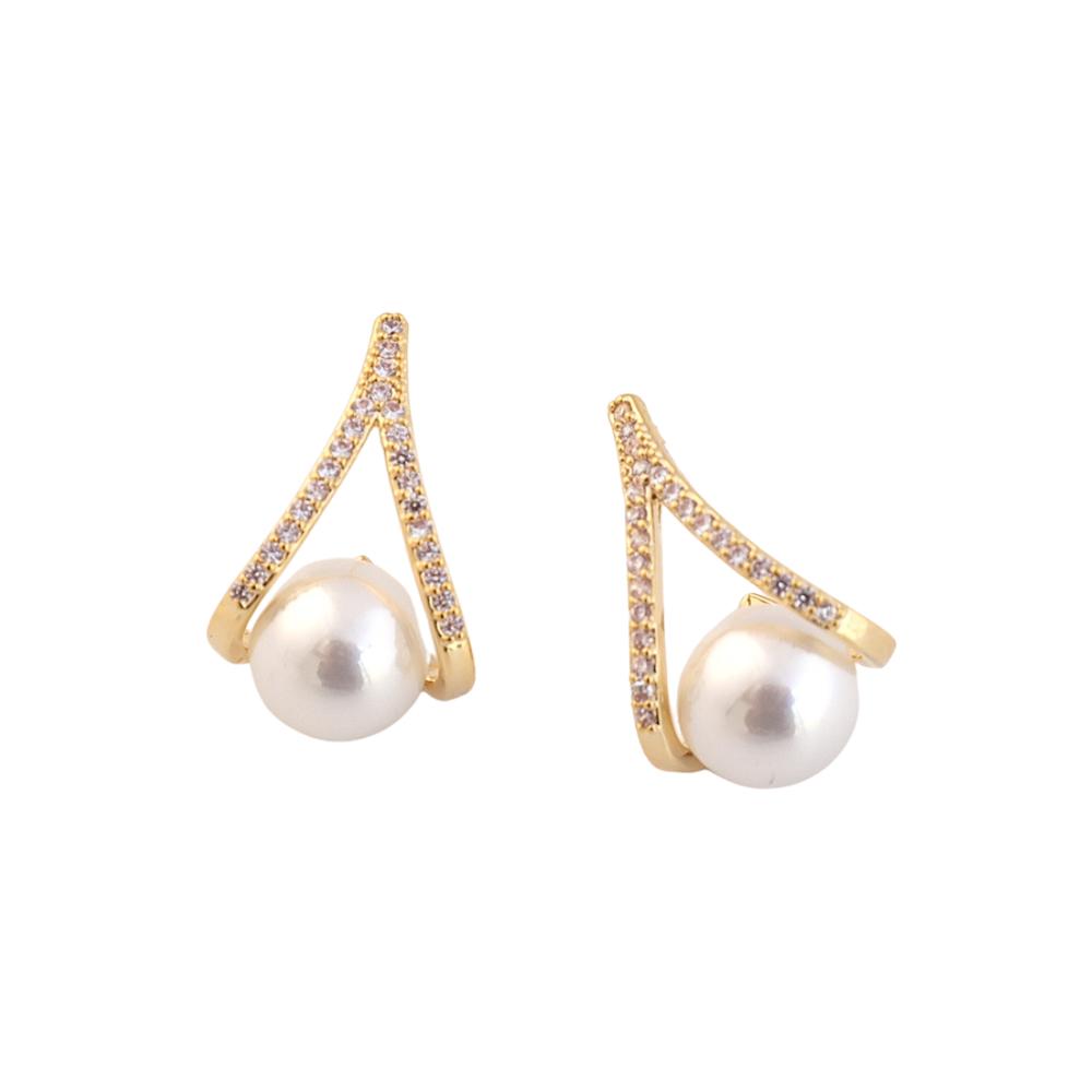 P453  zirconia×pearl drop pierce /  earring