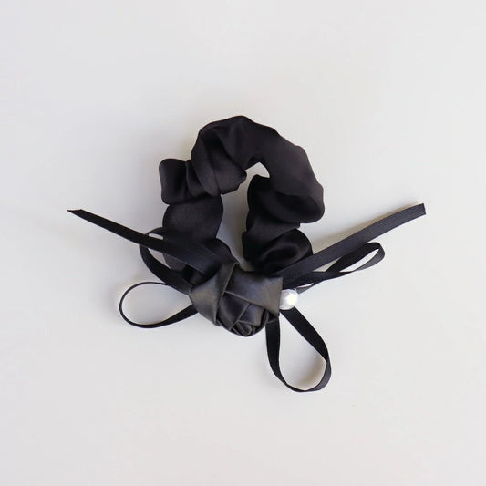 H009  rose motif ribbon scrunchie