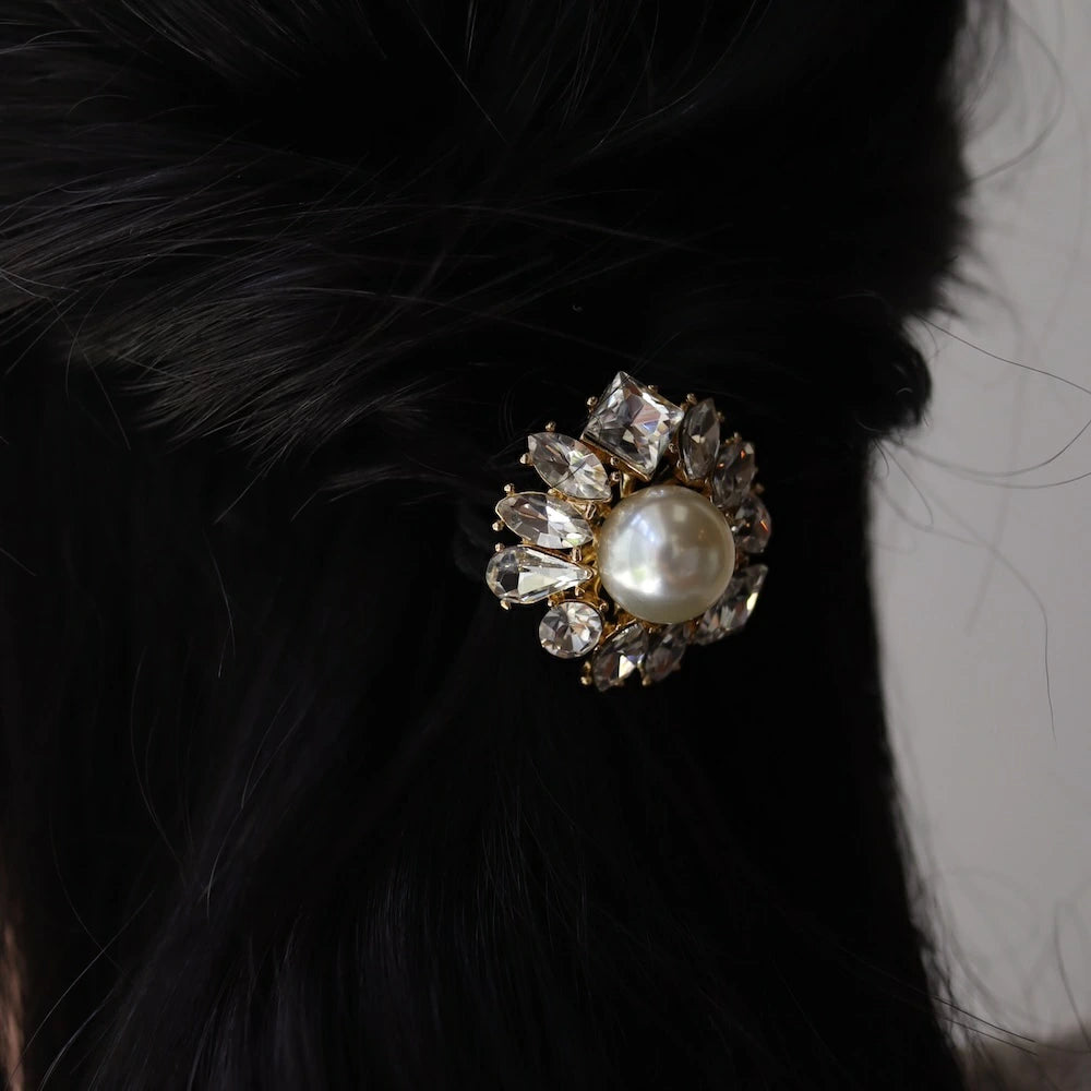 H018  pearl bijou flower hair tie