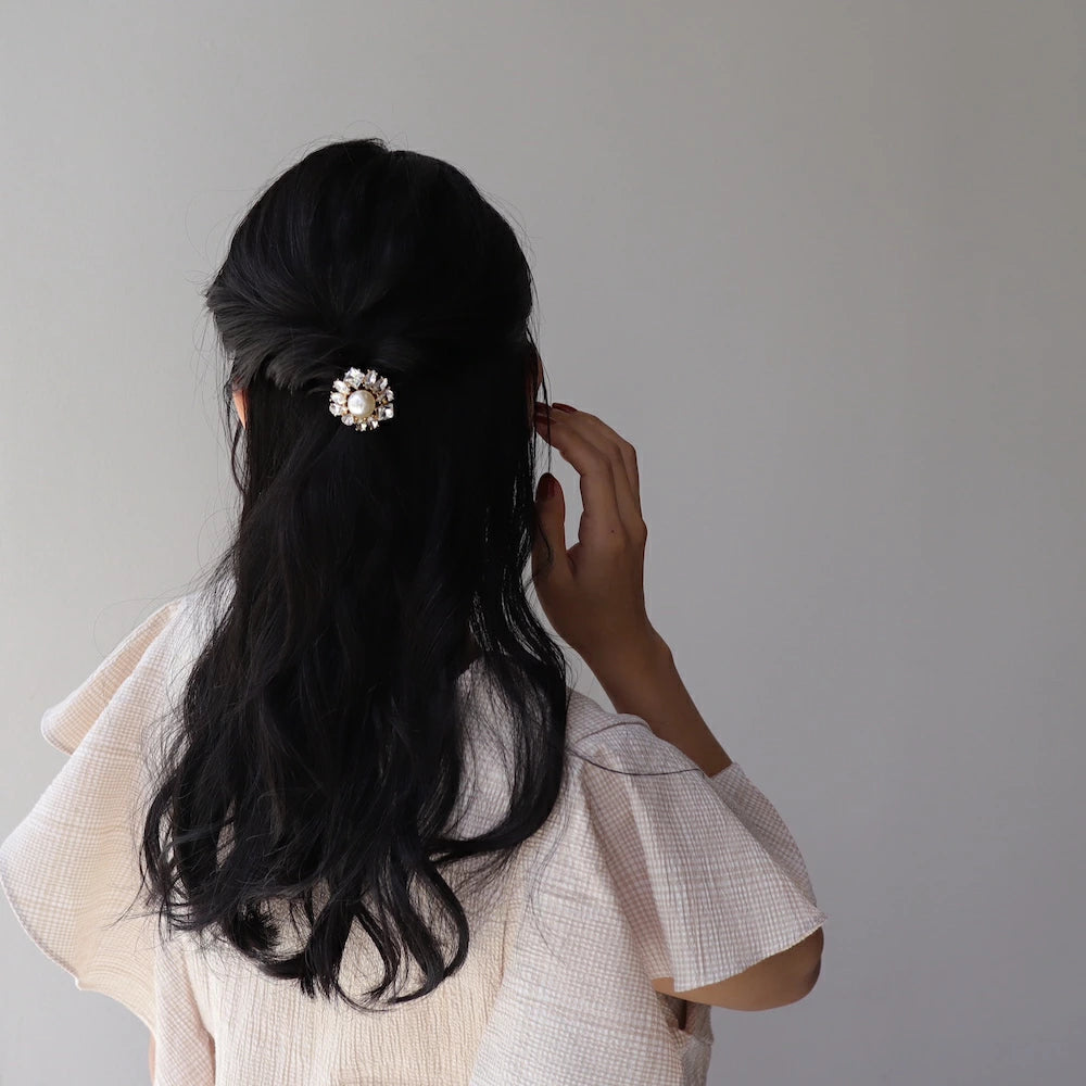 H018  pearl bijou flower hair tie