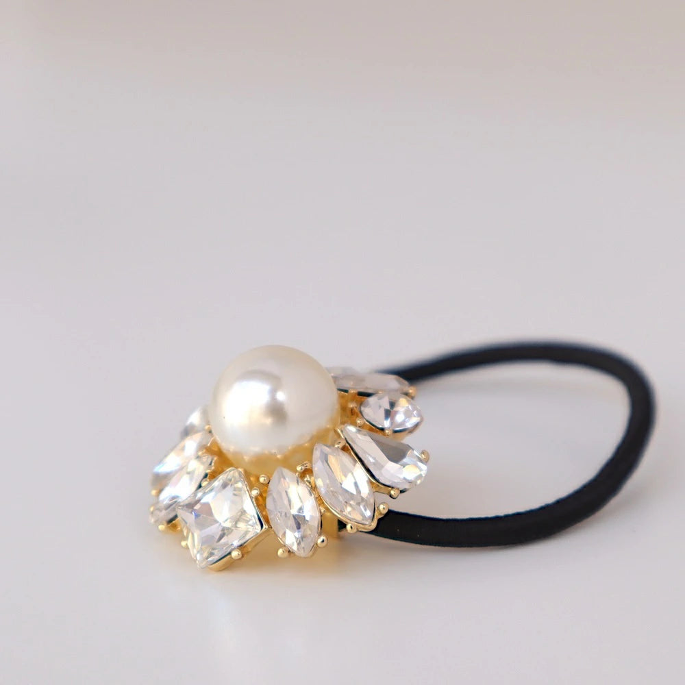 H018  pearl bijou flower hair tie