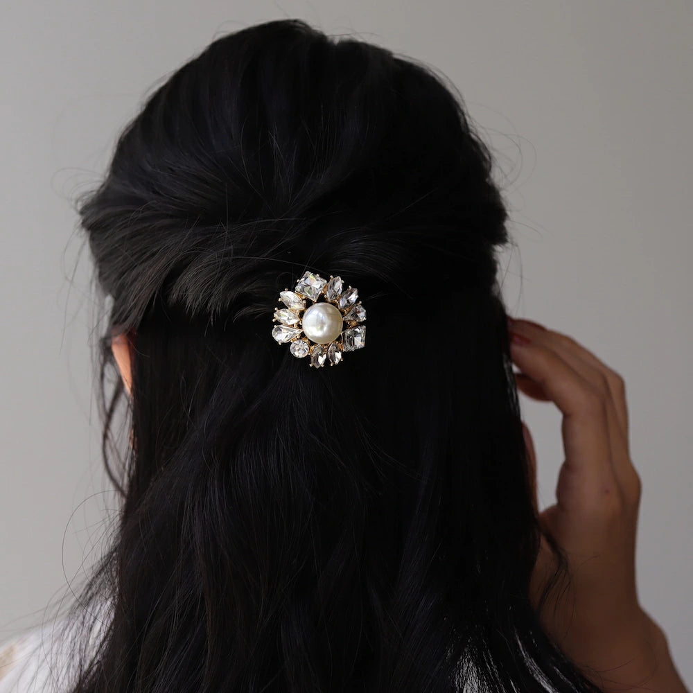 H018  pearl bijou flower hair tie